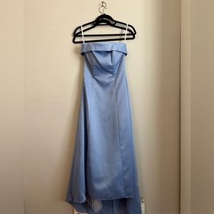 strapless blue prom dress